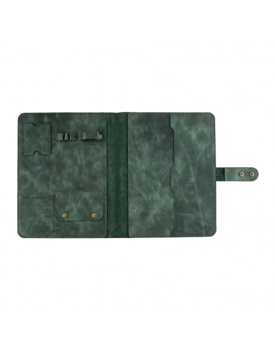 İsme Özel Çıtçıtlı Fonksiyonlu Macbook Organizer - %100 Rainbow Deri - ET02001 - Haki