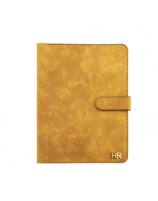 İsme Özel Çıtçıtlı Fonksiyonlu Macbook Organizer - %100 Rainbow Deri - ET02001 - Hardal Sarısı