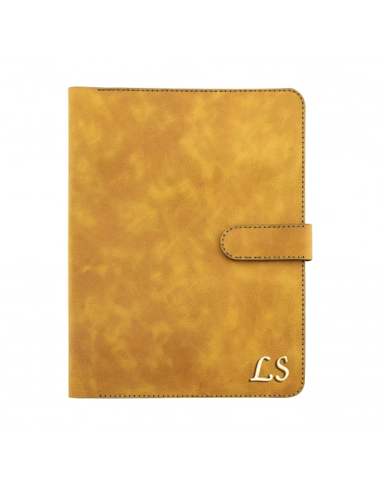 İsme Özel Çıtçıtlı Fonksiyonlu Macbook Organizer - %100 Rainbow Deri - ET02001 - Hardal Sarısı