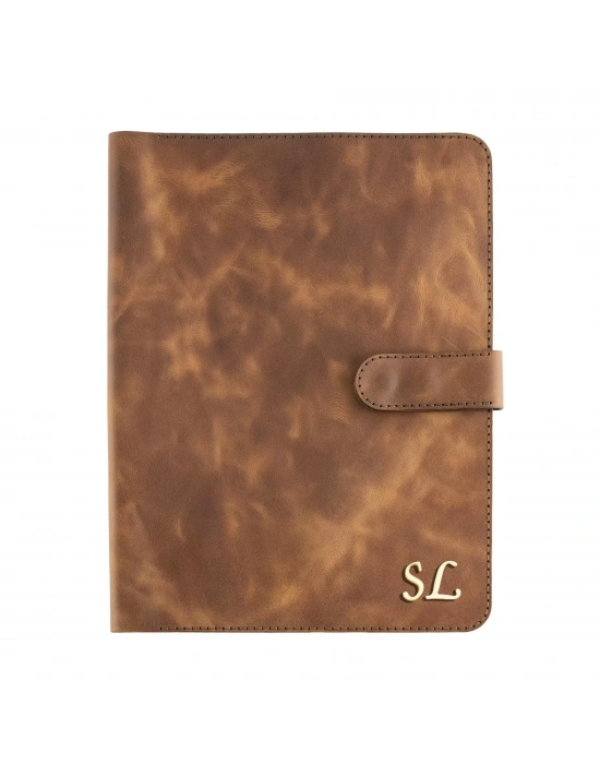 İsme Özel Çıtçıtlı Fonksiyonlu Macbook Organizer - %100 Rainbow Deri - ET02001 - Kahverengi