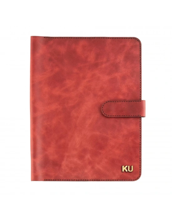 İsme Özel Çıtçıtlı Fonksiyonlu Macbook Organizer - %100 Rainbow Deri - ET02001 - Kırmızı