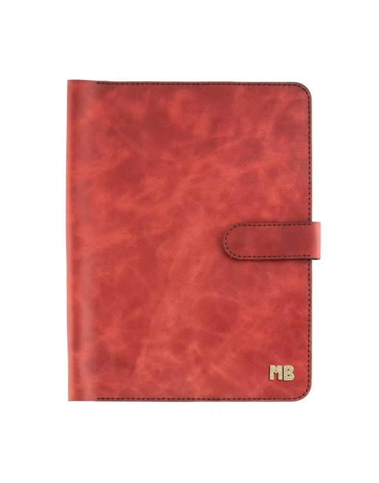 İsme Özel Çıtçıtlı Fonksiyonlu Macbook Organizer - %100 Rainbow Deri - ET02001 - Kırmızı