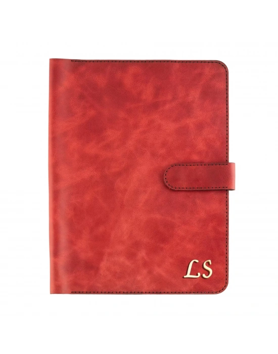 İsme Özel Çıtçıtlı Fonksiyonlu Macbook Organizer - %100 Rainbow Deri - ET02001 - Kırmızı