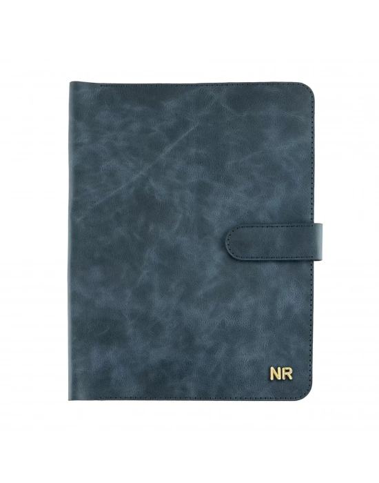 İsme Özel Çıtçıtlı Fonksiyonlu Macbook Organizer - %100 Rainbow Deri - ET02001 - Lacivert