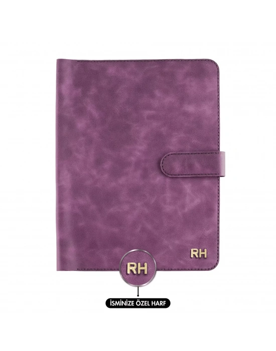 İsme Özel Çıtçıtlı Fonksiyonlu Macbook Organizer - %100 Rainbow Deri - ET02001 - Mor
