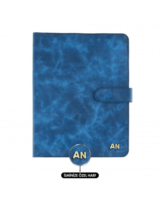 İsme Özel Çıtçıtlı Fonksiyonlu Macbook Organizer - %100 Rainbow Deri - ET02001 - Saks Mavisi