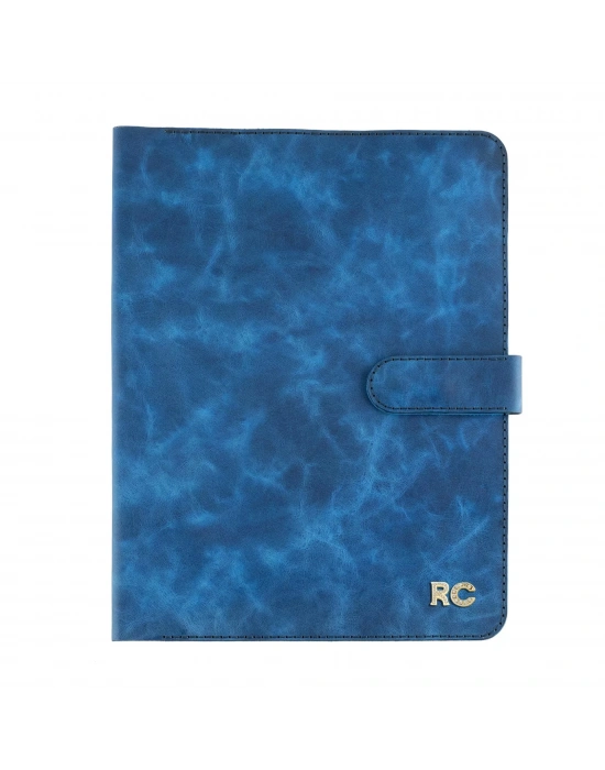 İsme Özel Çıtçıtlı Fonksiyonlu Macbook Organizer - %100 Rainbow Deri - ET02001 - Saks Mavisi