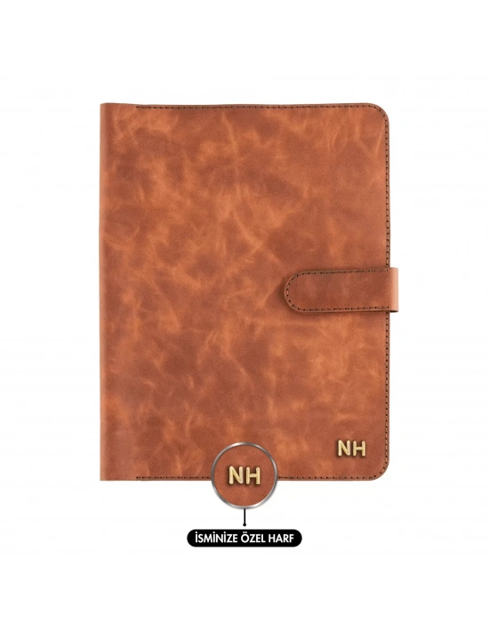 İsme Özel Çıtçıtlı Fonksiyonlu Macbook Organizer - %100 Rainbow Deri - ET02001 - Tobacco