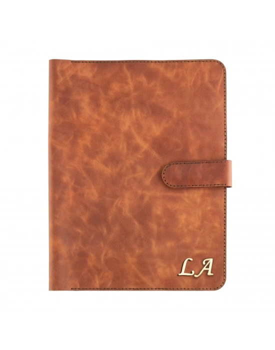 İsme Özel Çıtçıtlı Fonksiyonlu Macbook Organizer - %100 Rainbow Deri - ET02001 - Tobacco