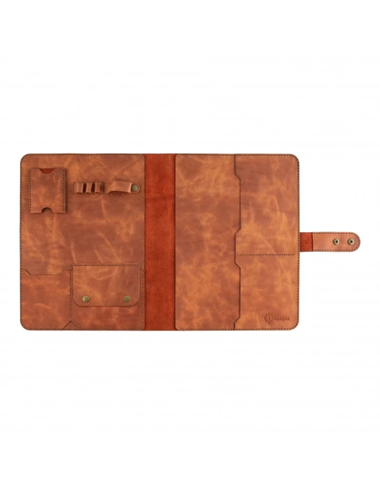 İsme Özel Çıtçıtlı Fonksiyonlu Macbook Organizer - %100 Rainbow Deri - ET02001 - Tobacco