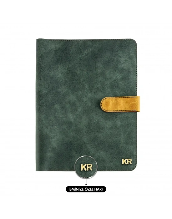 İsme Özel Çıtçıtlı Fonksiyonlu Macbook Organizer - %100 Rainbow Deri - ET02001 - Yeşil - Kırmızı