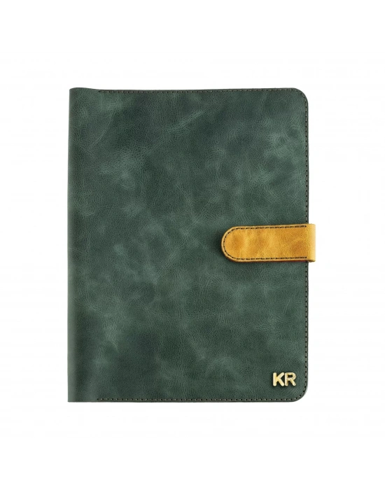 İsme Özel Çıtçıtlı Fonksiyonlu Macbook Organizer - %100 Rainbow Deri - ET02001 - Yeşil - Kırmızı