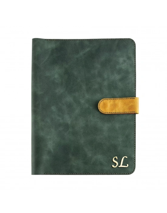 İsme Özel Çıtçıtlı Fonksiyonlu Macbook Organizer - %100 Rainbow Deri - ET02001 - Yeşil - Kırmızı