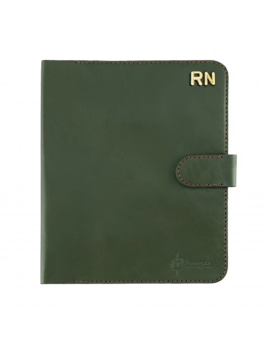 İsme Özel Çıtçıtlı Fonksiyonlu Macbook Organizer - %100 Tiesto Deri - ET02003 - Haki