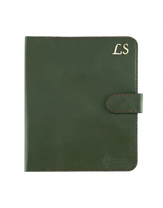 İsme Özel Çıtçıtlı Fonksiyonlu Macbook Organizer - %100 Tiesto Deri - ET02003 - Haki