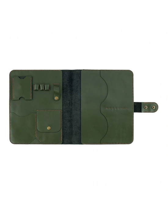 İsme Özel Çıtçıtlı Fonksiyonlu Macbook Organizer - %100 Tiesto Deri - ET02003 - Haki