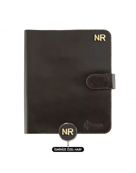 İsme Özel Çıtçıtlı Fonksiyonlu Macbook Organizer - %100 Tiesto Deri - ET02003 - Koyu Kahverengi