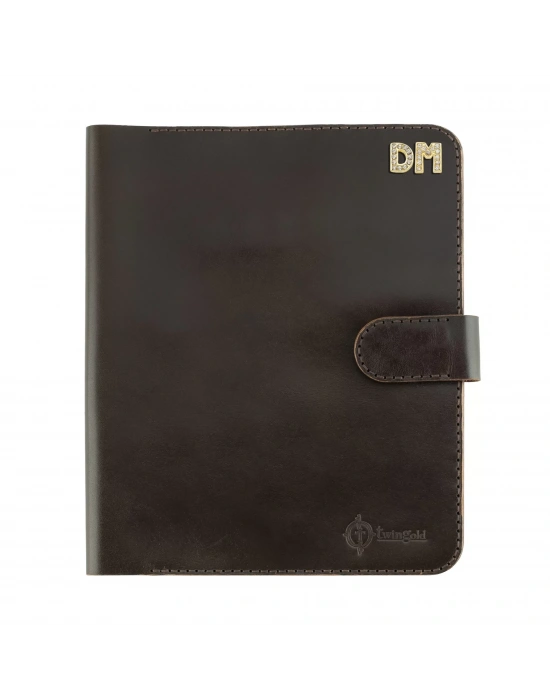 İsme Özel Çıtçıtlı Fonksiyonlu Macbook Organizer - %100 Tiesto Deri - ET02003 - Koyu Kahverengi