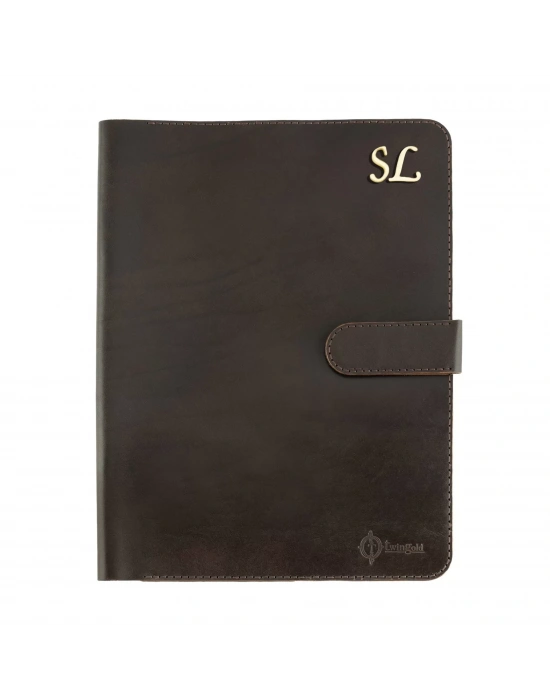 İsme Özel Çıtçıtlı Fonksiyonlu Macbook Organizer - %100 Tiesto Deri - ET02003 - Koyu Kahverengi