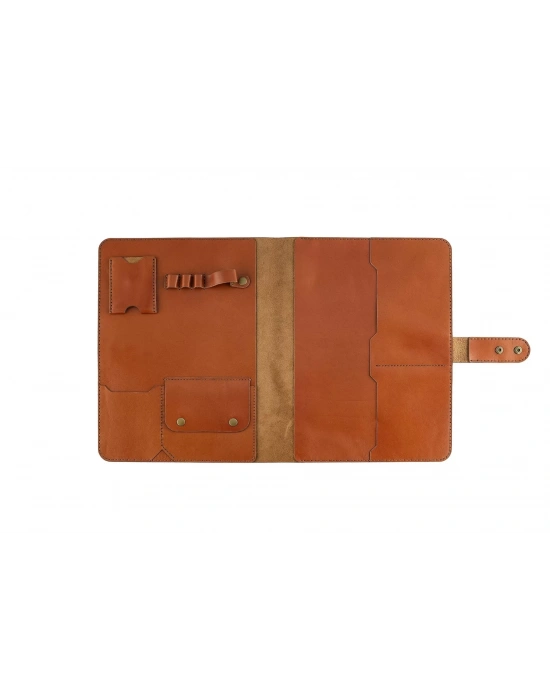 İsme Özel Çıtçıtlı Fonksiyonlu Macbook Organizer - %100 Tiesto Deri - ET02003 - Tobacco