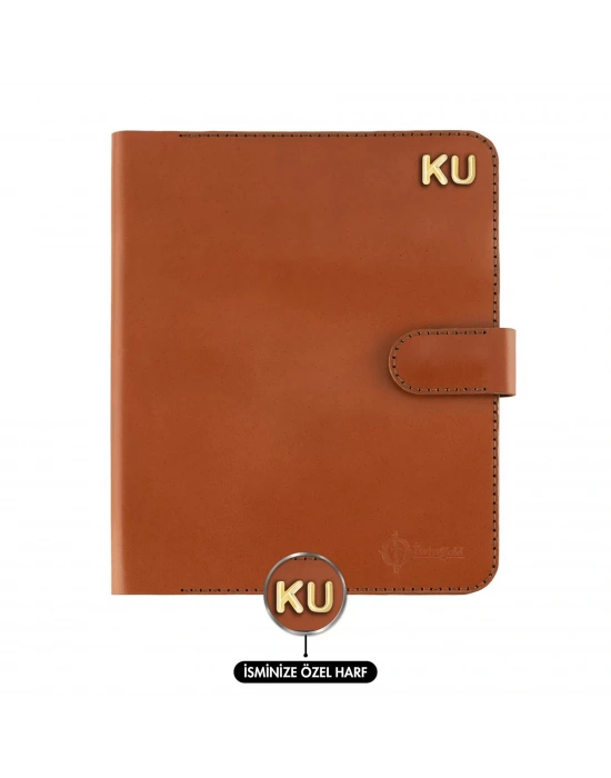 İsme Özel Çıtçıtlı Fonksiyonlu Macbook Organizer - %100 Tiesto Deri - ET02003 - Tobacco