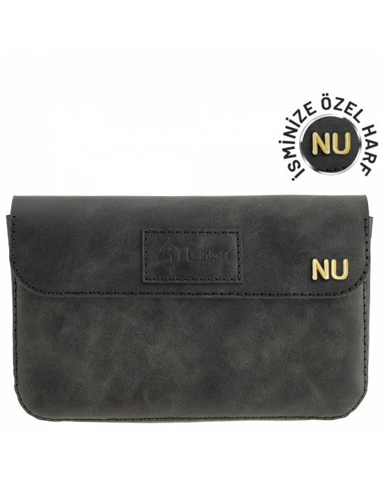 İsme Özel Çıtçıtlı Küçük El Çantası - %100 Rainbow Deri - AC14001 - Antrasit