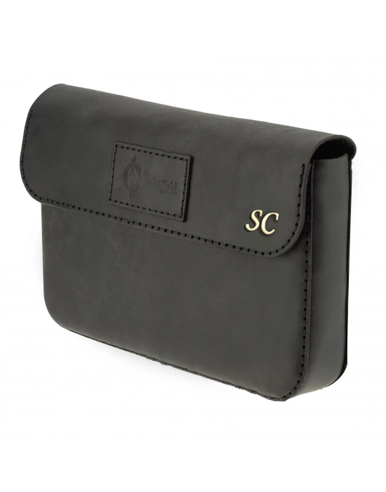 İsme Özel Çıtçıtlı Küçük El Çantası - %100 Rainbow Deri - AC14001 - Antrasit