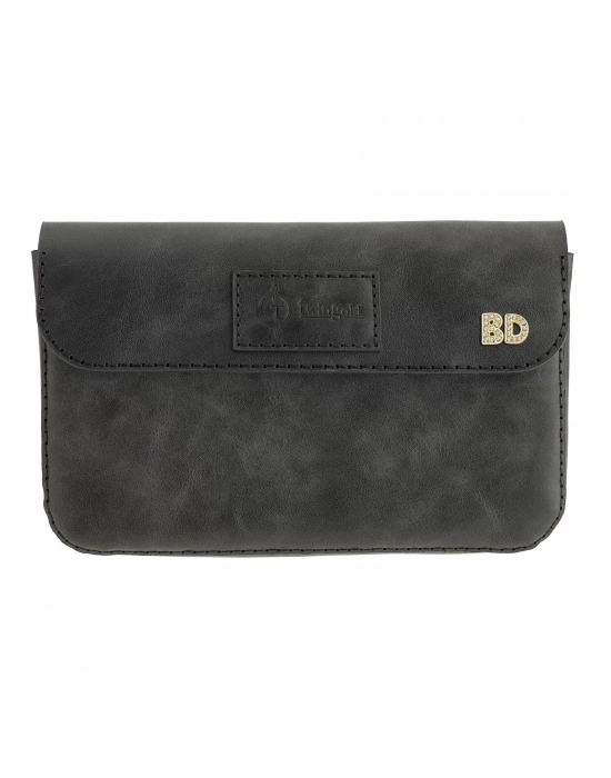 İsme Özel Çıtçıtlı Küçük El Çantası - %100 Rainbow Deri - AC14001 - Antrasit