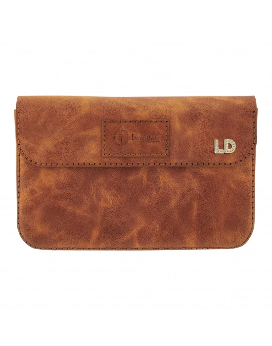 İsme Özel Çıtçıtlı Küçük El Çantası - %100 Rainbow Deri - AC14001 - Camel