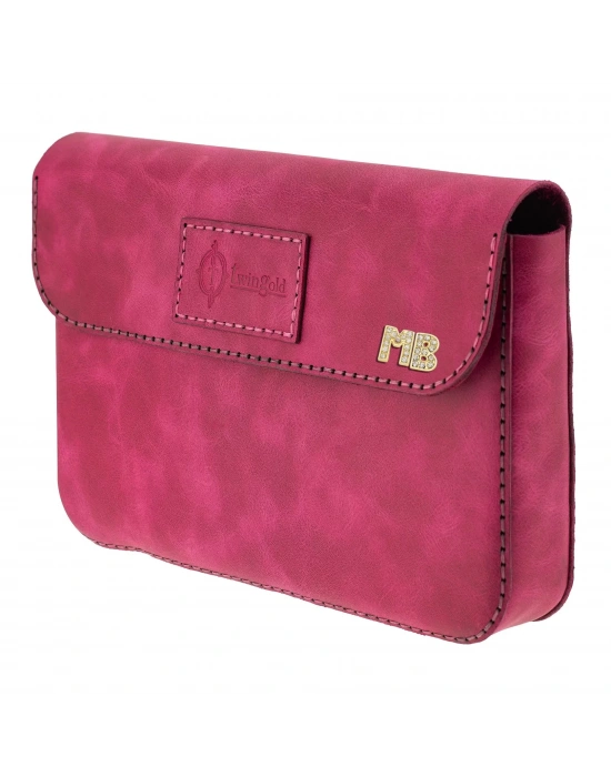 İsme Özel Çıtçıtlı Küçük El Çantası - %100 Rainbow Deri - AC14001 - Fuşya