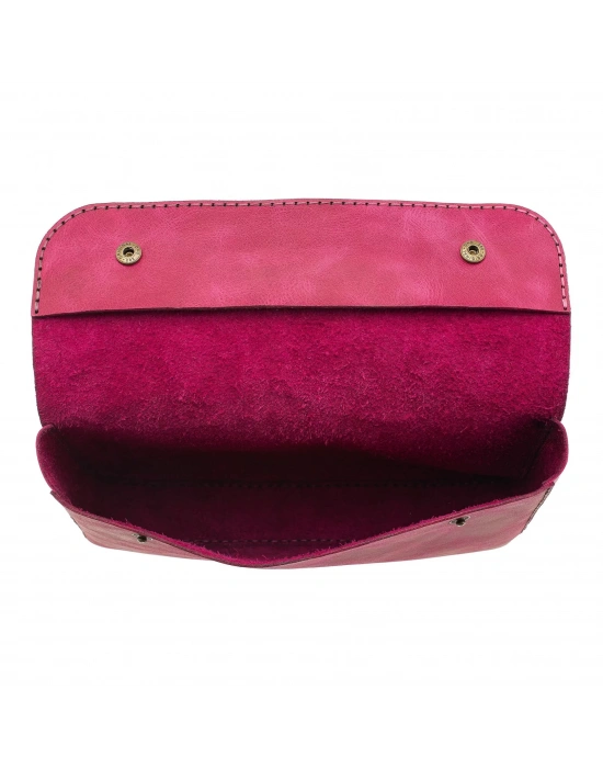 İsme Özel Çıtçıtlı Küçük El Çantası - %100 Rainbow Deri - AC14001 - Fuşya