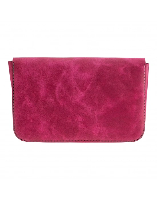 İsme Özel Çıtçıtlı Küçük El Çantası - %100 Rainbow Deri - AC14001 - Fuşya