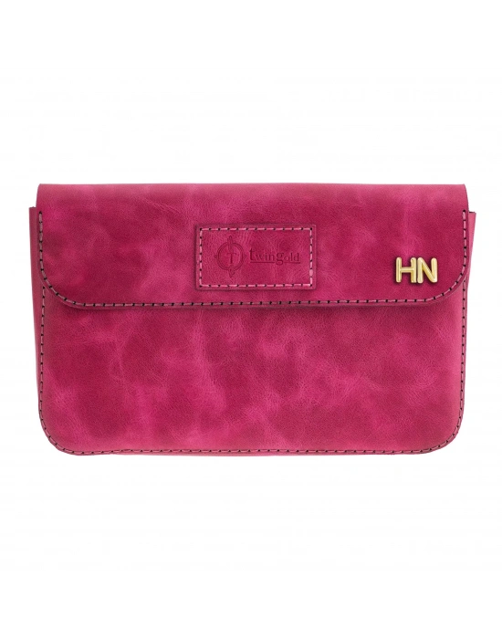 İsme Özel Çıtçıtlı Küçük El Çantası - %100 Rainbow Deri - AC14001 - Fuşya