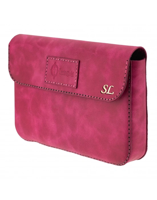 İsme Özel Çıtçıtlı Küçük El Çantası - %100 Rainbow Deri - AC14001 - Fuşya