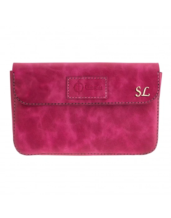 İsme Özel Çıtçıtlı Küçük El Çantası - %100 Rainbow Deri - AC14001 - Fuşya