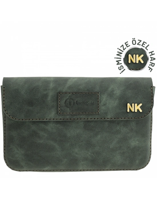 İsme Özel Çıtçıtlı Küçük El Çantası - %100 Rainbow Deri - AC14001 - Haki