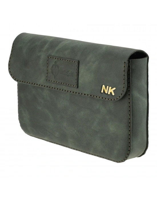 İsme Özel Çıtçıtlı Küçük El Çantası - %100 Rainbow Deri - AC14001 - Haki