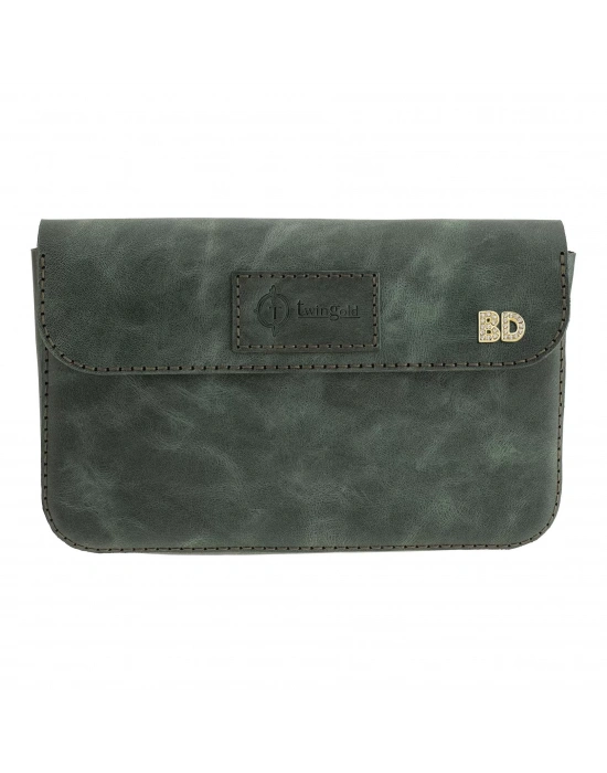 İsme Özel Çıtçıtlı Küçük El Çantası - %100 Rainbow Deri - AC14001 - Haki