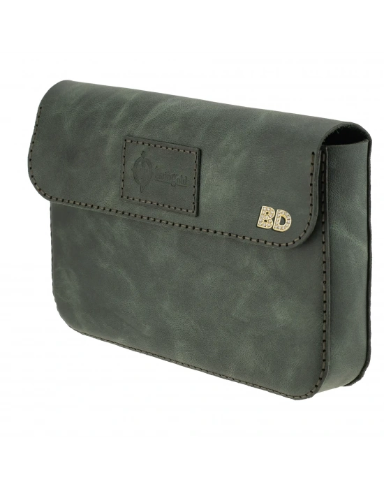 İsme Özel Çıtçıtlı Küçük El Çantası - %100 Rainbow Deri - AC14001 - Haki