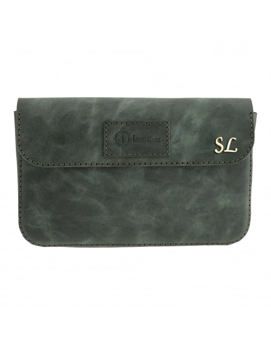 İsme Özel Çıtçıtlı Küçük El Çantası - %100 Rainbow Deri - AC14001 - Haki