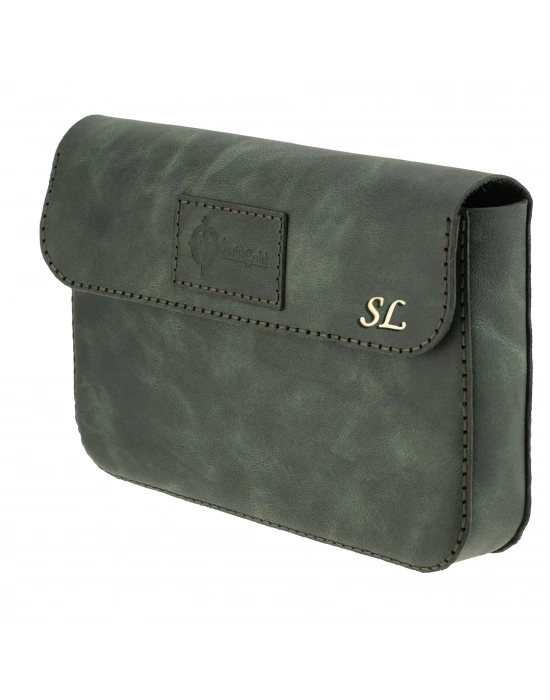 İsme Özel Çıtçıtlı Küçük El Çantası - %100 Rainbow Deri - AC14001 - Haki