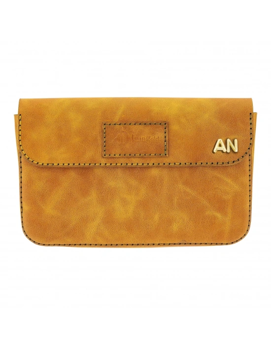 İsme Özel Çıtçıtlı Küçük El Çantası - %100 Rainbow Deri - AC14001 - Hardal Sarısı