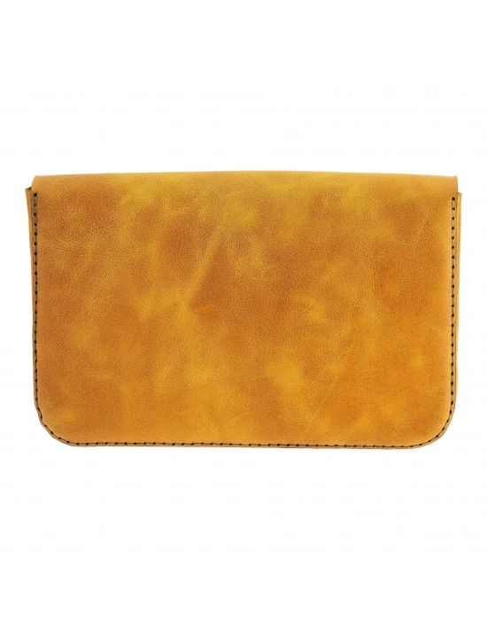 İsme Özel Çıtçıtlı Küçük El Çantası - %100 Rainbow Deri - AC14001 - Hardal Sarısı