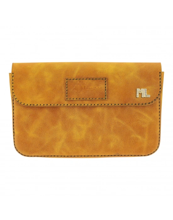 İsme Özel Çıtçıtlı Küçük El Çantası - %100 Rainbow Deri - AC14001 - Hardal Sarısı