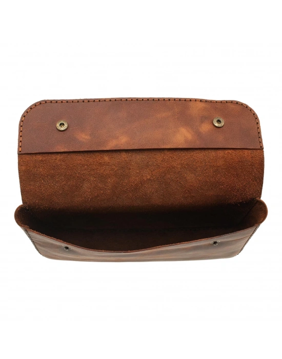 İsme Özel Çıtçıtlı Küçük El Çantası - %100 Rainbow Deri - AC14001 - Kahverengi