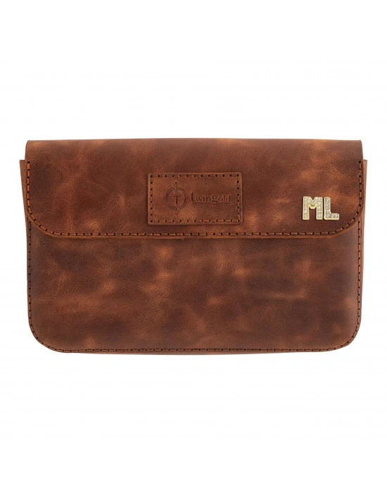 İsme Özel Çıtçıtlı Küçük El Çantası - %100 Rainbow Deri - AC14001 - Kahverengi