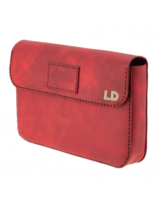 İsme Özel Çıtçıtlı Küçük El Çantası - %100 Rainbow Deri - AC14001 - Kırmızı