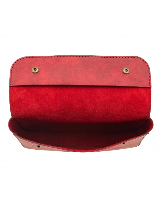 İsme Özel Çıtçıtlı Küçük El Çantası - %100 Rainbow Deri - AC14001 - Kırmızı