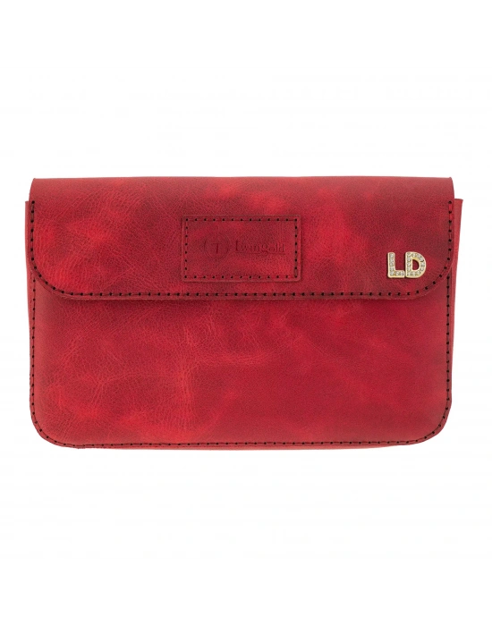 İsme Özel Çıtçıtlı Küçük El Çantası - %100 Rainbow Deri - AC14001 - Kırmızı