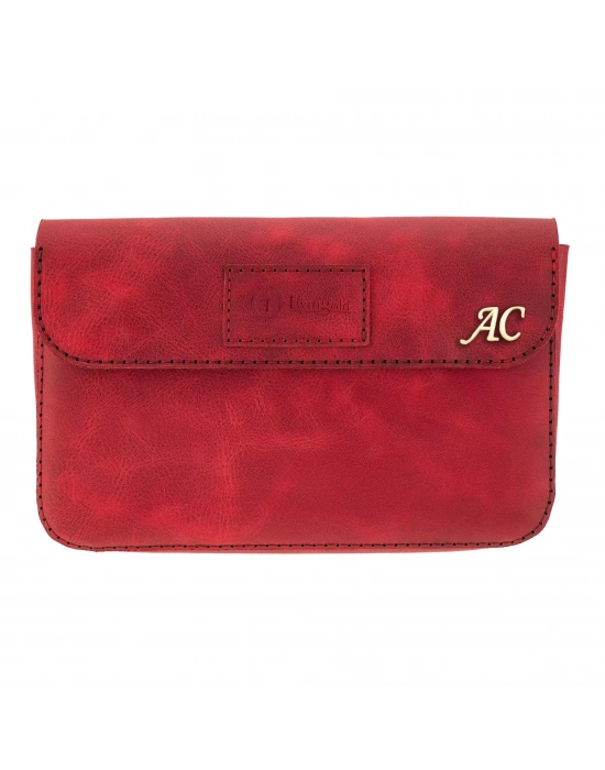 İsme Özel Çıtçıtlı Küçük El Çantası - %100 Rainbow Deri - AC14001 - Kırmızı